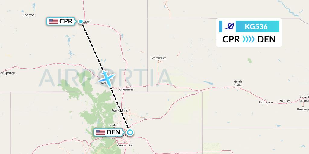 KG536 Key Lime Air Flight Map: Casper to Denver