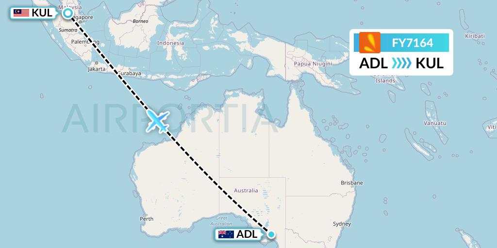 FY7164 Firefly Flight Map: Adelaide to Kuala Lumpur