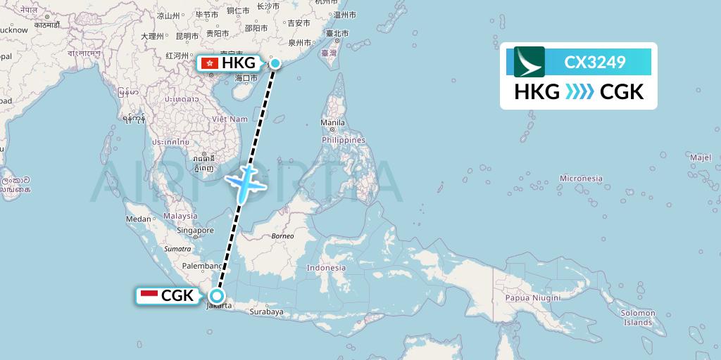 CX3249 Cathay Pacific Flight Map: Hong Kong to Jakarta