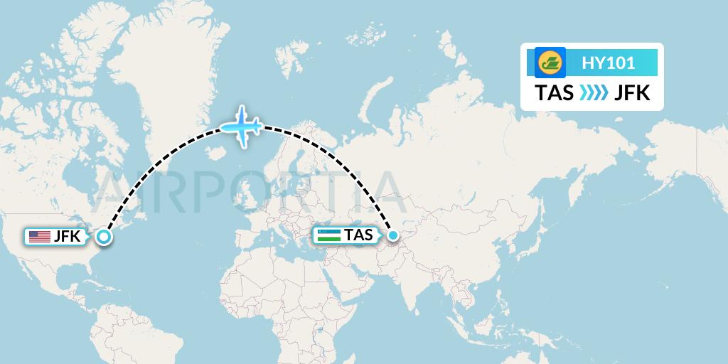 HY101 Uzbekistan Airways Flight Map: Tashkent to New York