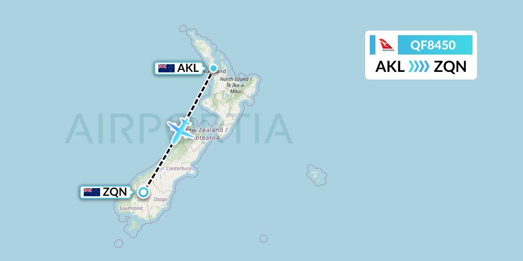 QF8450 Qantas Flight Map: Auckland to Queenstown