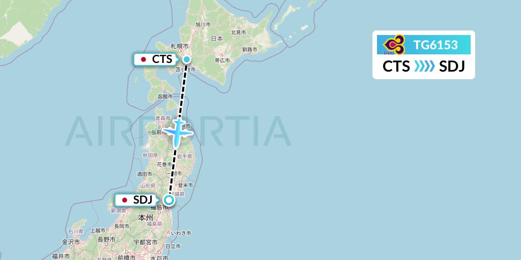 TG6153 Thai Airways Flight Map: Sapporo to Sendai