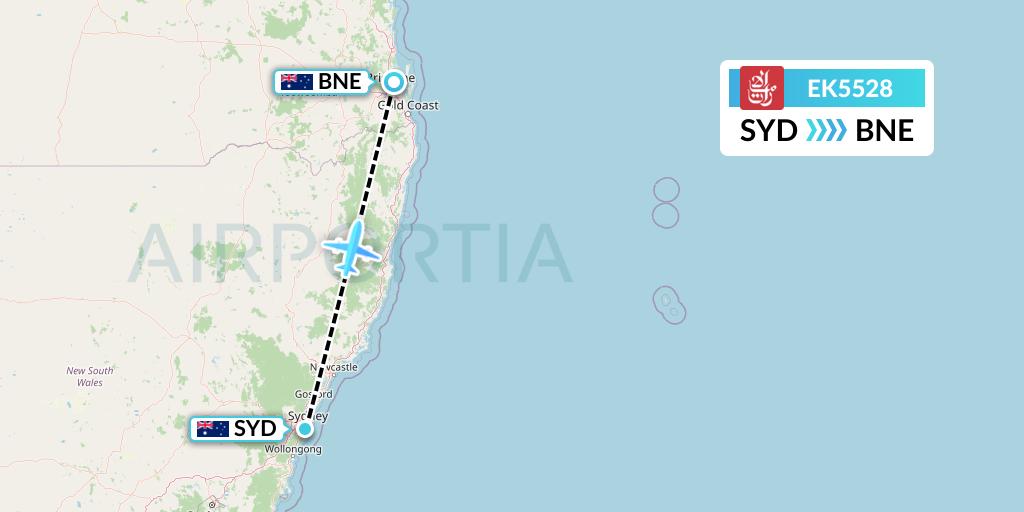 EK5528 Emirates Flight Map: Sydney to Brisbane