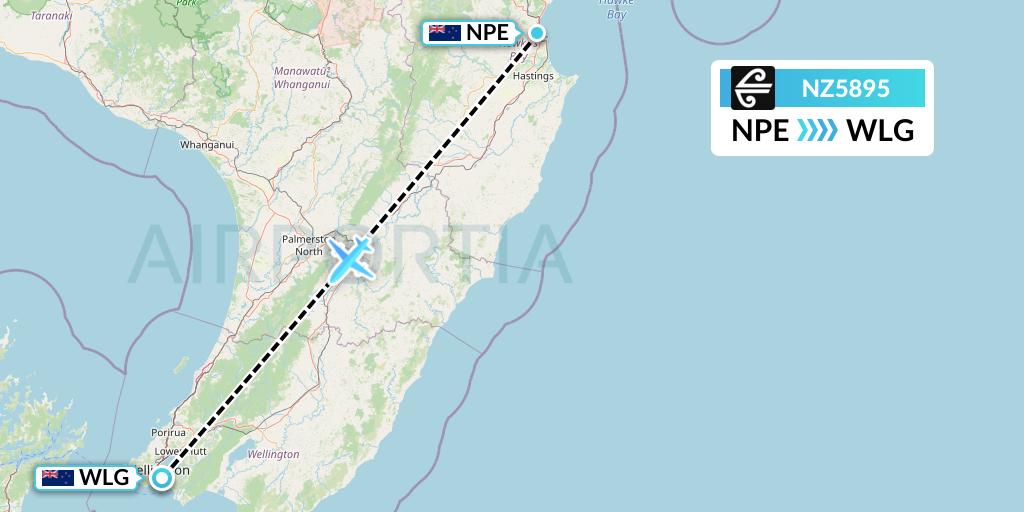 NZ5895 Air New Zealand Flight Map: Napier to Wellington