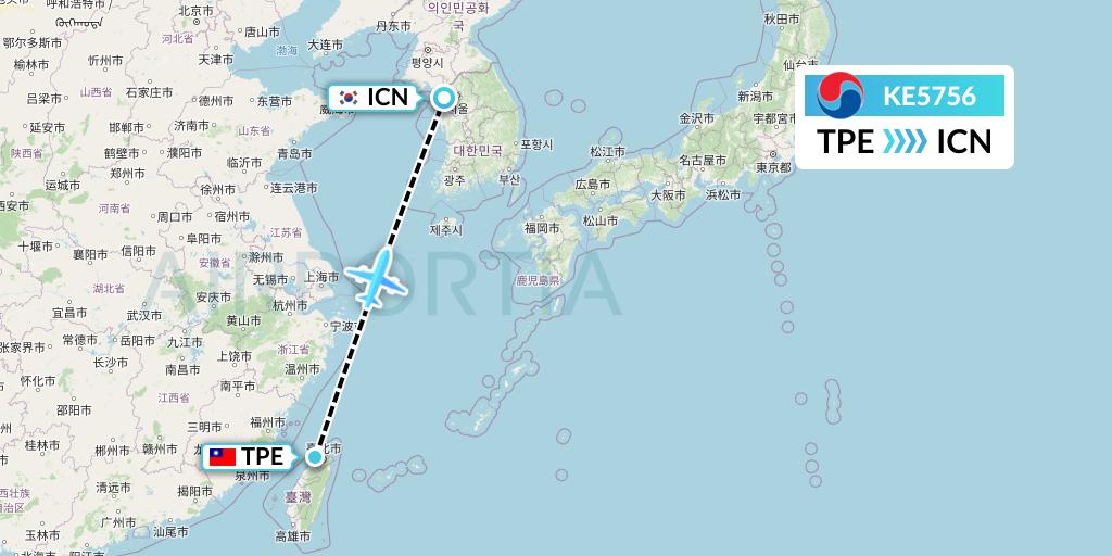 KE5756 Korean Air Flight Map: Taipei to Seoul