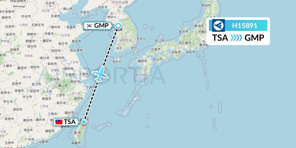 H15891 Hahn Air Systems Flight Map: Taipei to Seoul