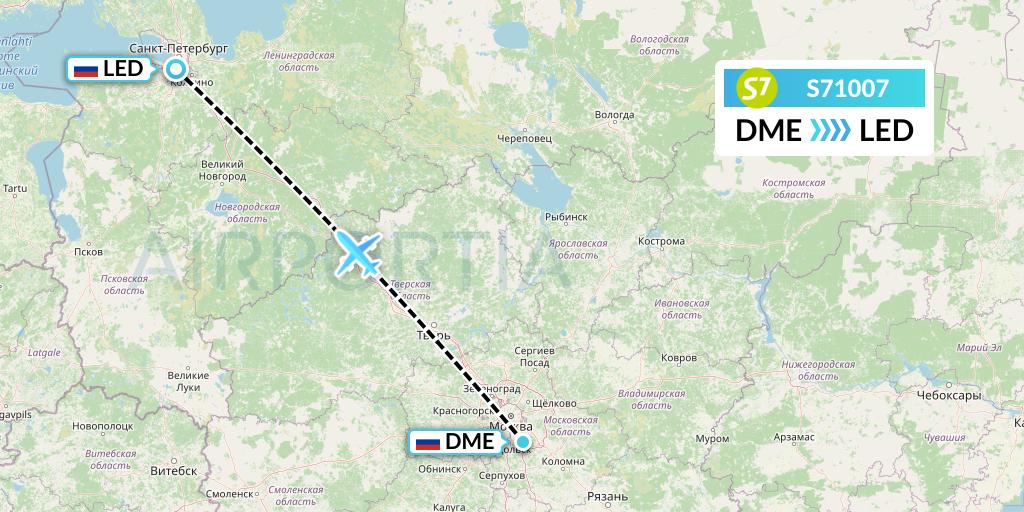 S71007 S7 Airlines Flight Map: Moscow to St. Petersburg