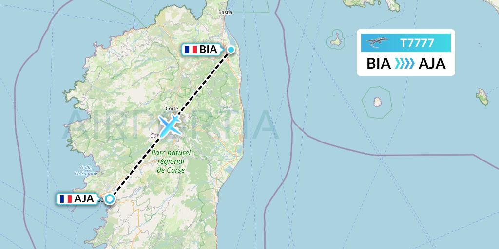 T7777 Twin Jet Flight Map: Bastia to Ajaccio