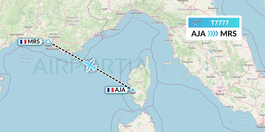 T7777 Twin Jet Flight Map: Ajaccio to Marseille