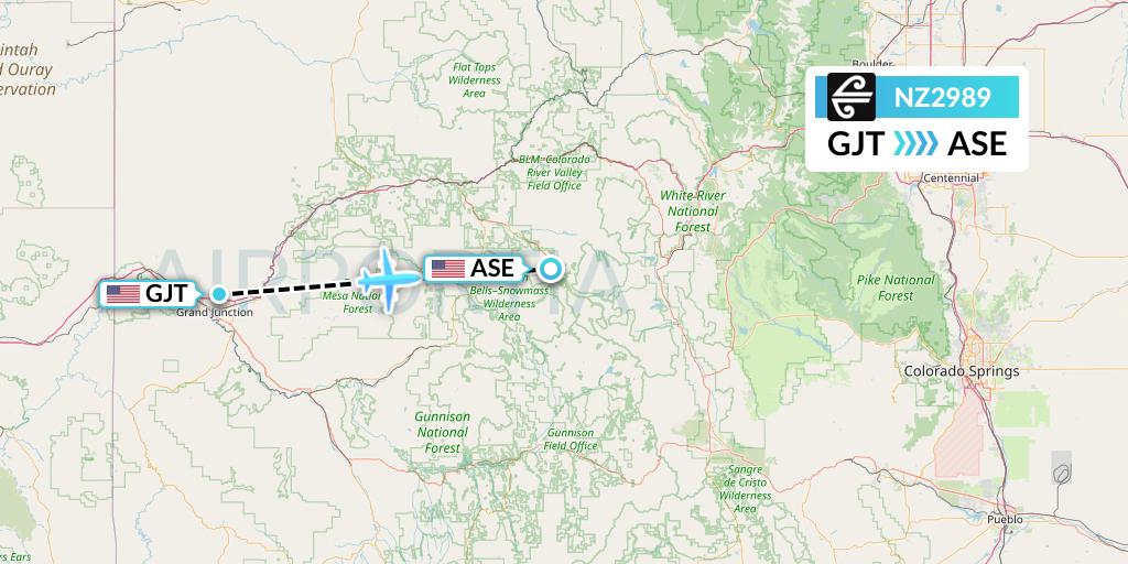 NZ2989 Air New Zealand Flight Map: Grand Junction to Aspen