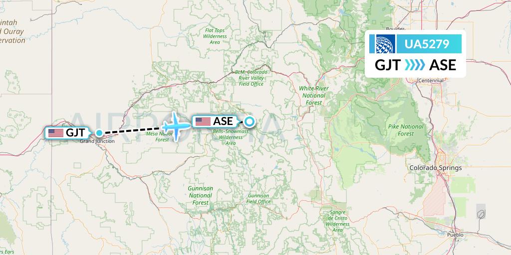 UA5279 United Airlines Flight Map: Grand Junction to Aspen