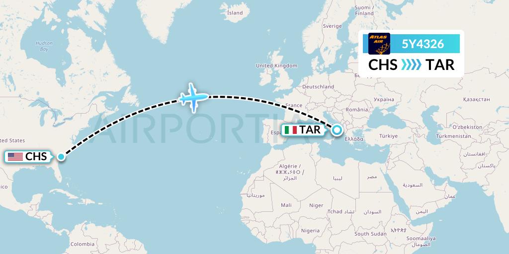 5Y4326 Atlas Air Flight Map: Charleston to Taranto