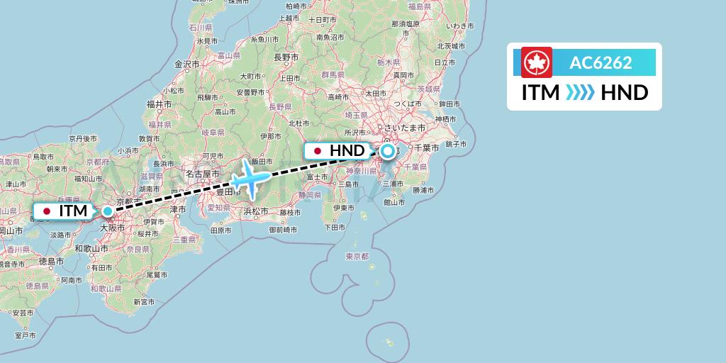 AC6262 Air Canada Flight Map: Osaka to Tokyo