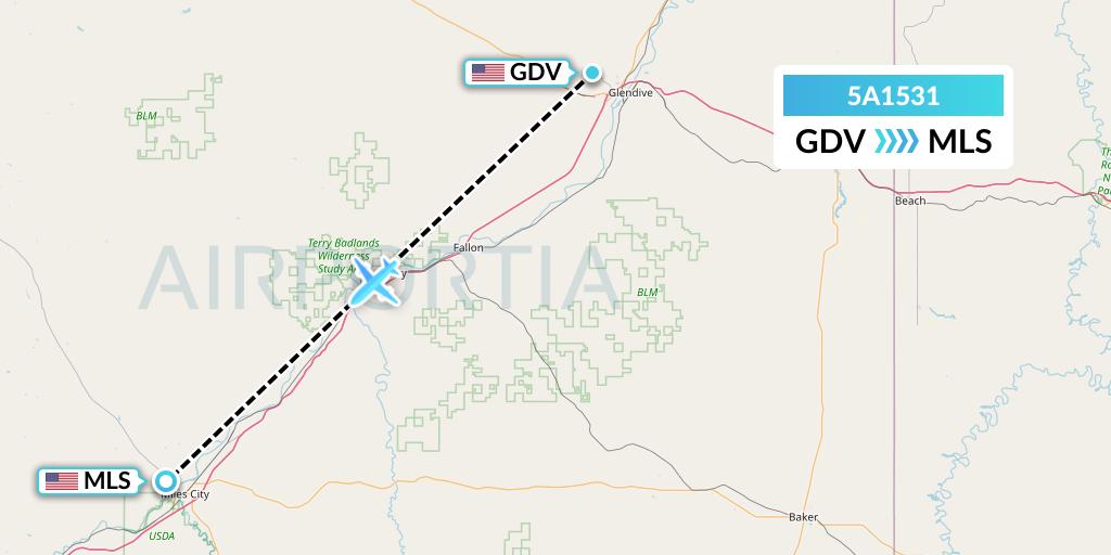 5A1531 Alpine Air Express Flight Map: Dawson to Miles City