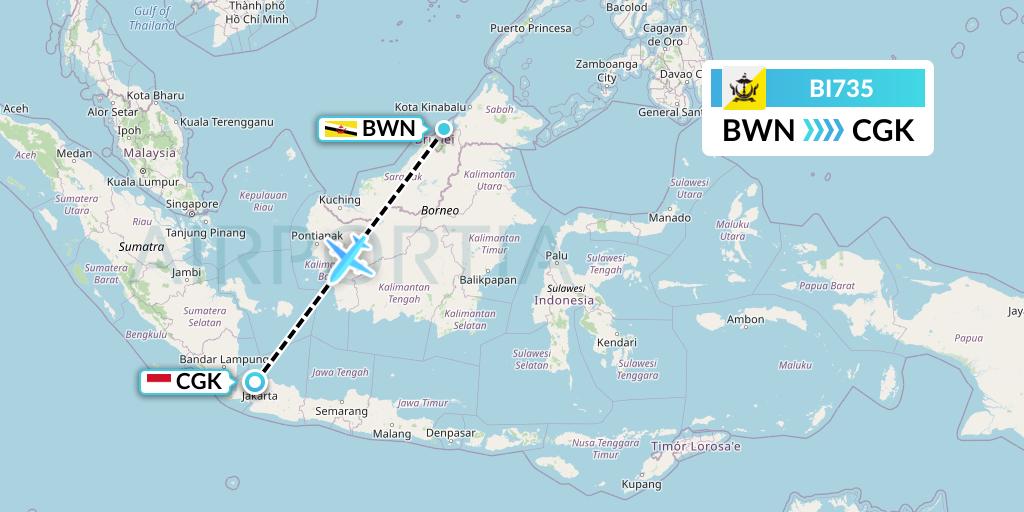 BI735 Royal Brunei Airlines Flight Map: Brunei to Jakarta