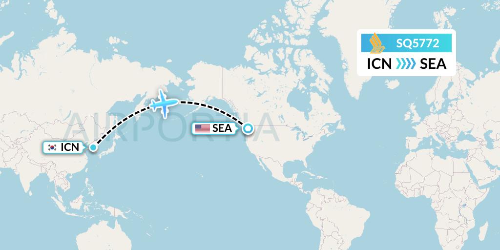 SQ5772 Singapore Airlines Flight Map: Seoul to Seattle