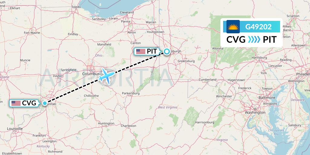 G49202 Allegiant Air Flight Map: Cincinnati to Pittsburgh