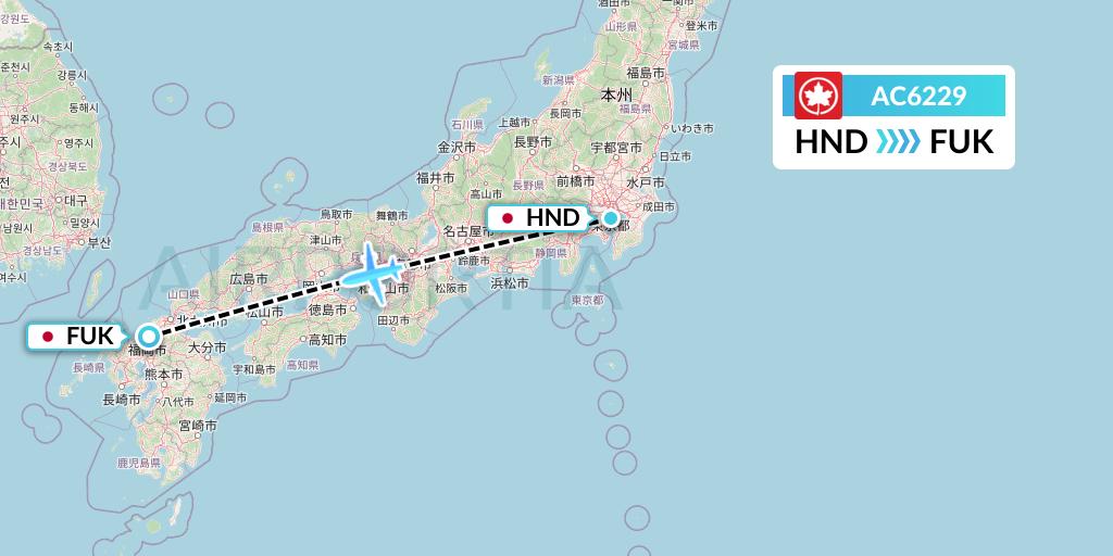 AC6229 Air Canada Flight Map: Tokyo to Fukuoka