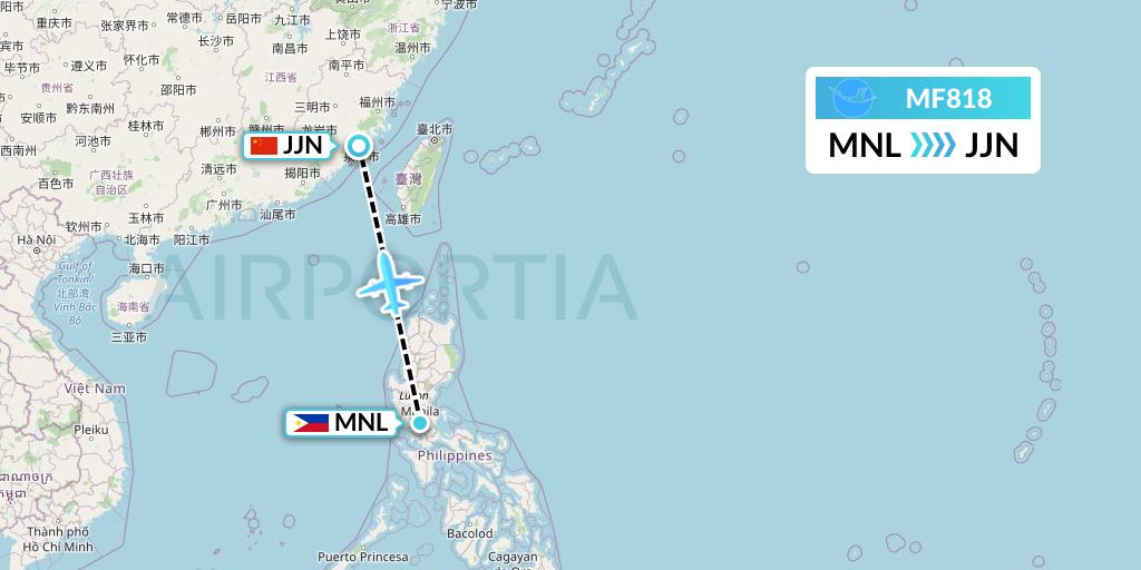 MF818 Xiamen Airlines Flight Map: Manila to Jinjiang
