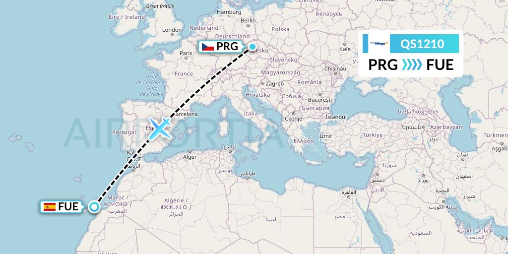 QS1210 Smartwings Flight Map: Prague to Fuerteventura