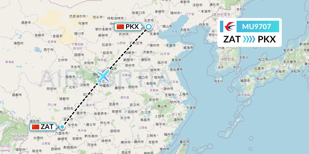 MU9707 China Eastern Airlines Flight Map: Zhaotong to Beijing