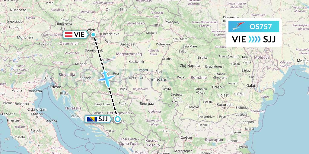 OS757 Austrian Airlines Flight Map: Vienna to Sarajevo