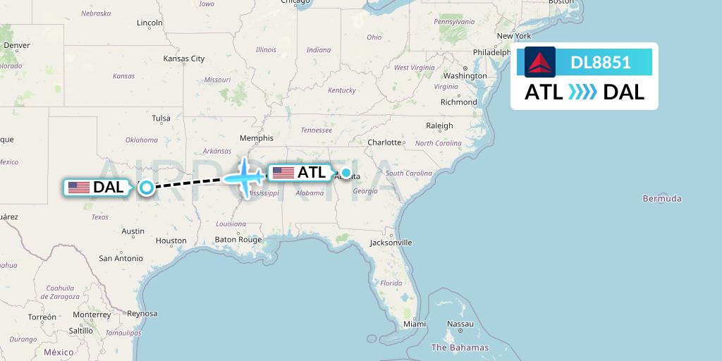 DL8851 Delta Air Lines Flight Map: Atlanta to Dallas
