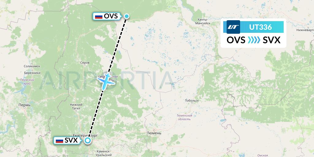 UT336 UTair Flight Map: Sovetsky to Yekaterinburg