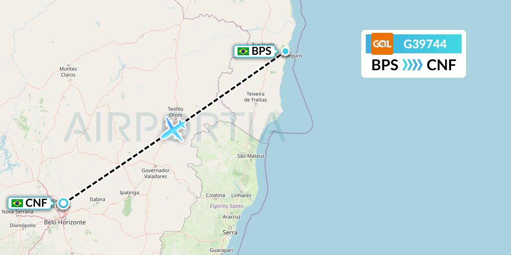 G39744 GOL Transportes Aeros Flight Map: Porto Seguro to Belo Horizonte