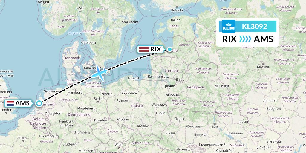 KL3092 Flight Status KLM Riga to Amsterdam (KLM3092)