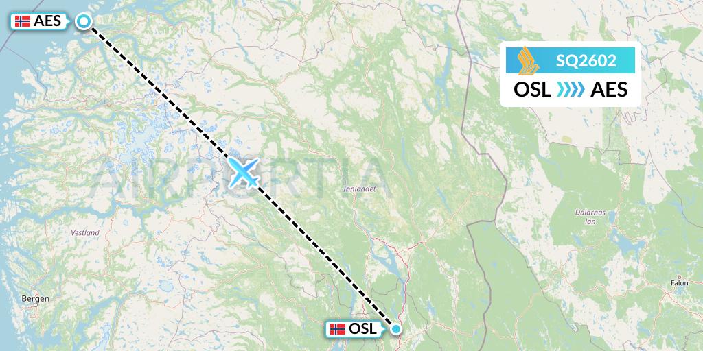 SQ2602 Singapore Airlines Flight Map: Oslo to Alesund