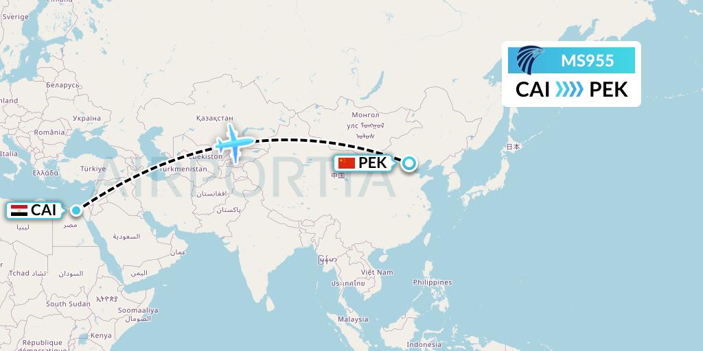 MS955 EgyptAir Flight Map: Cairo to Beijing