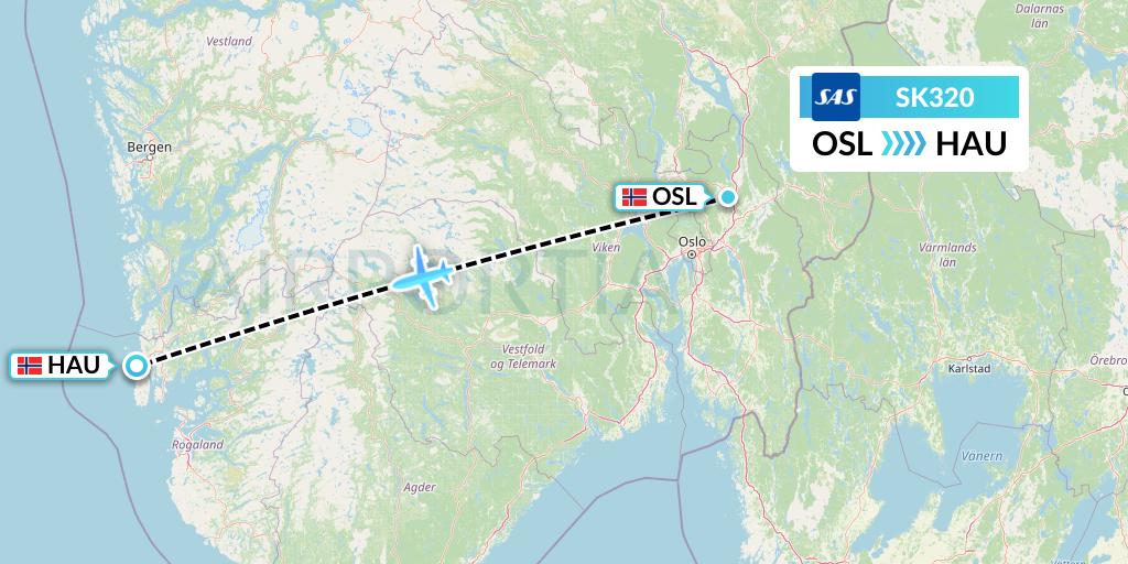 SK320 SAS Flight Map: Oslo to Haugesund