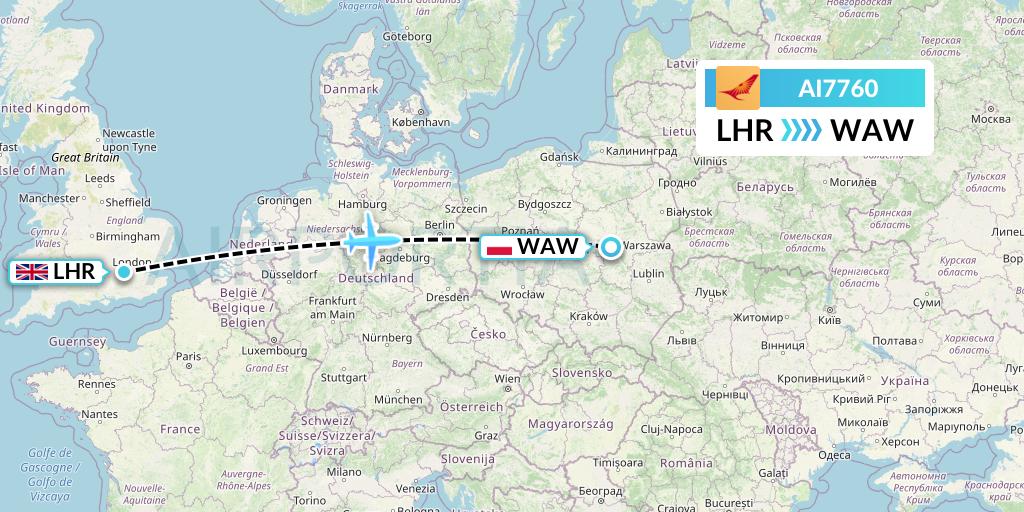 AI7760 Air India Flight Map: London to Warsaw