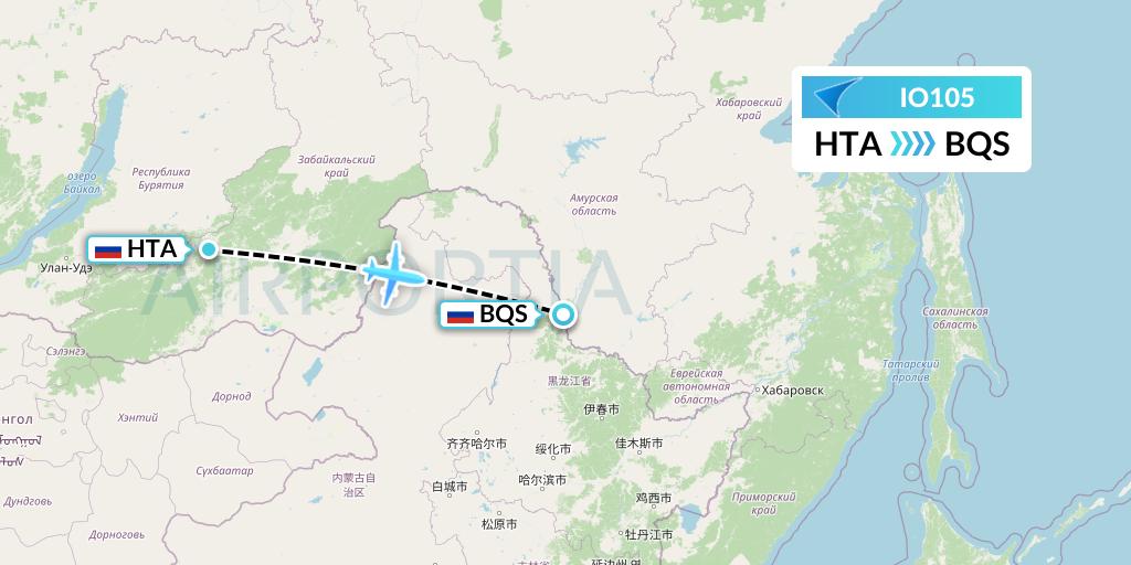 IO105 IrAero Flight Map: Chita to Blagoveshchensk