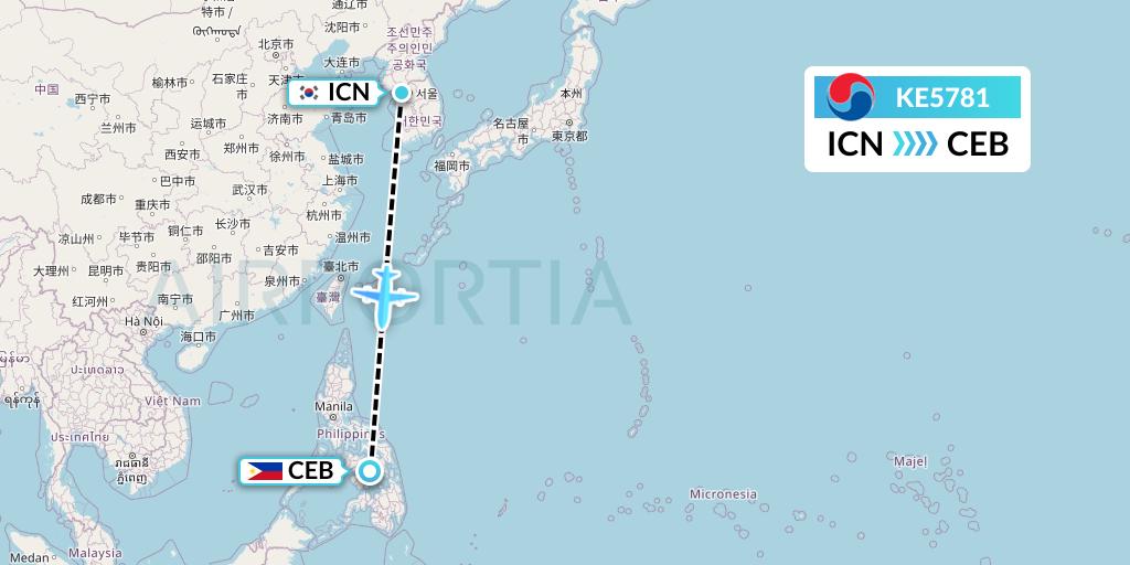 KE5781 Korean Air Flight Map: Seoul to Cebu