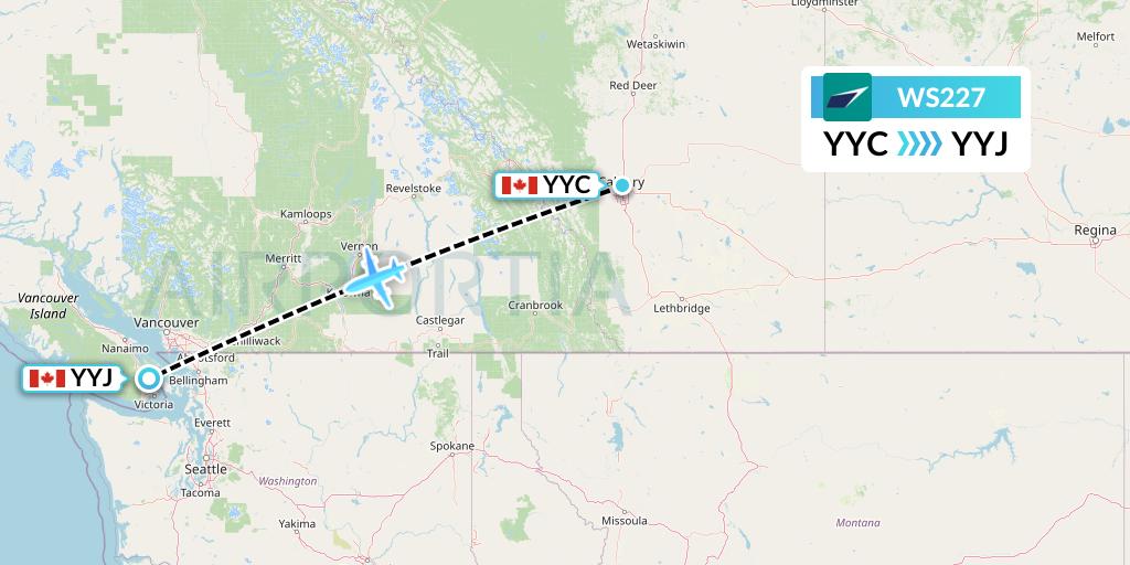 WS227 WestJet Flight Map: Calgary to Victoria
