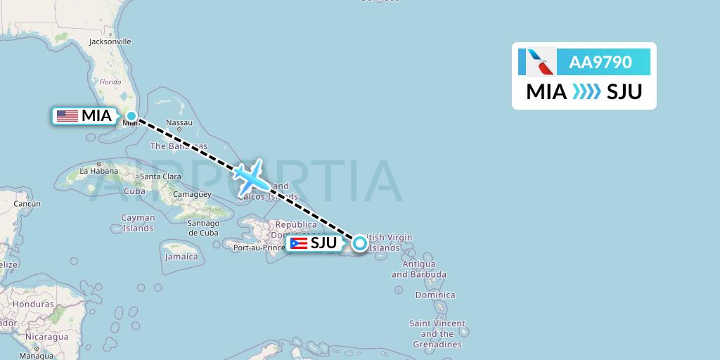 AA9790 American Airlines Flight Map: Miami to San Juan