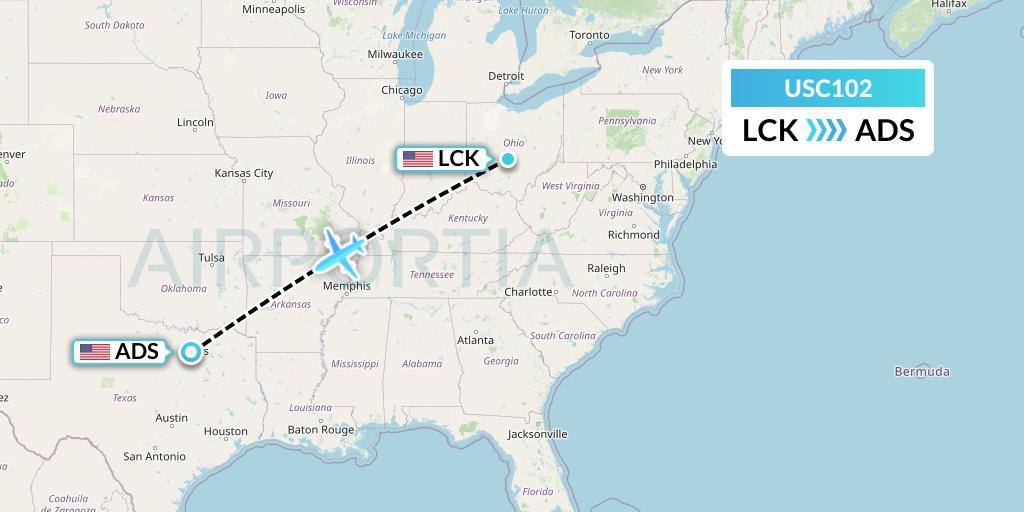 USC102 Airnet Express Flight Map: Columbus to Dallas