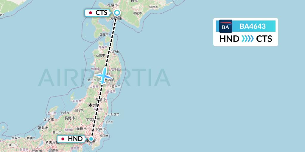 BA4643 British Airways Flight Map: Tokyo to Sapporo
