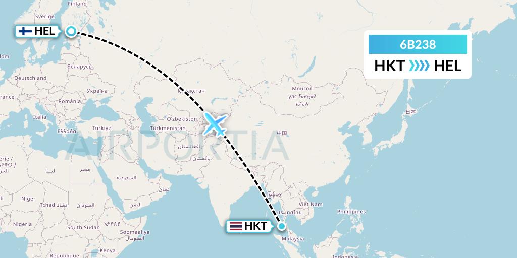 6B238 TUI fly Nordics Flight Map: Phuket to Helsinki