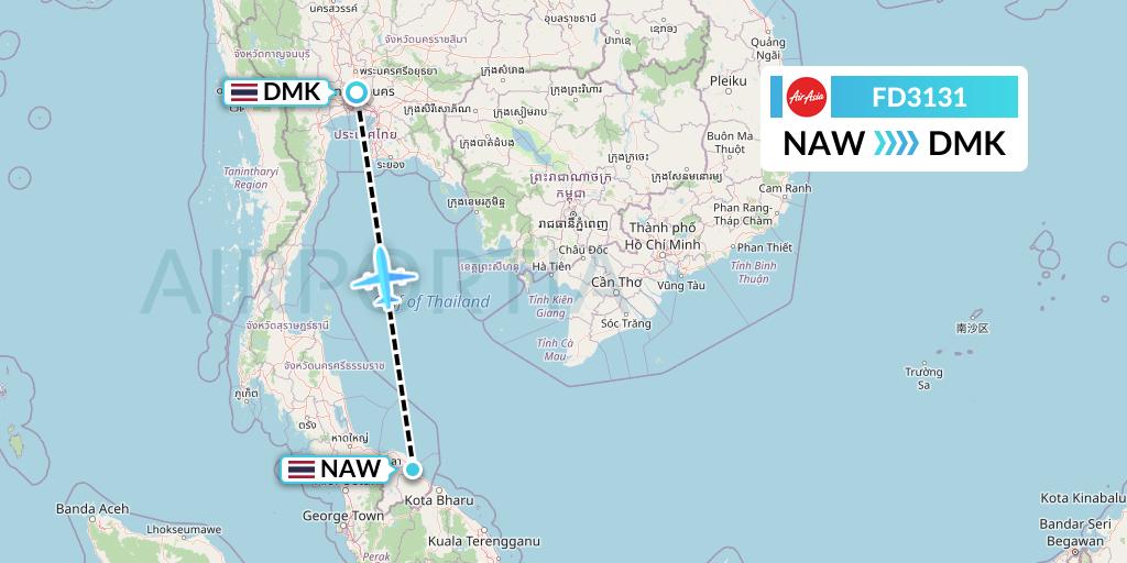 FD3131 Thai AirAsia Flight Map: Narathiwat to Bangkok