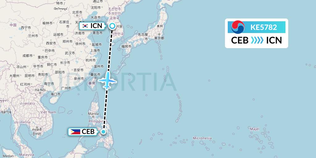 KE5782 Korean Air Flight Map: Cebu to Seoul