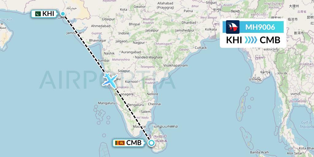 MH9006 Malaysia Airlines Flight Map: Karachi to Colombo