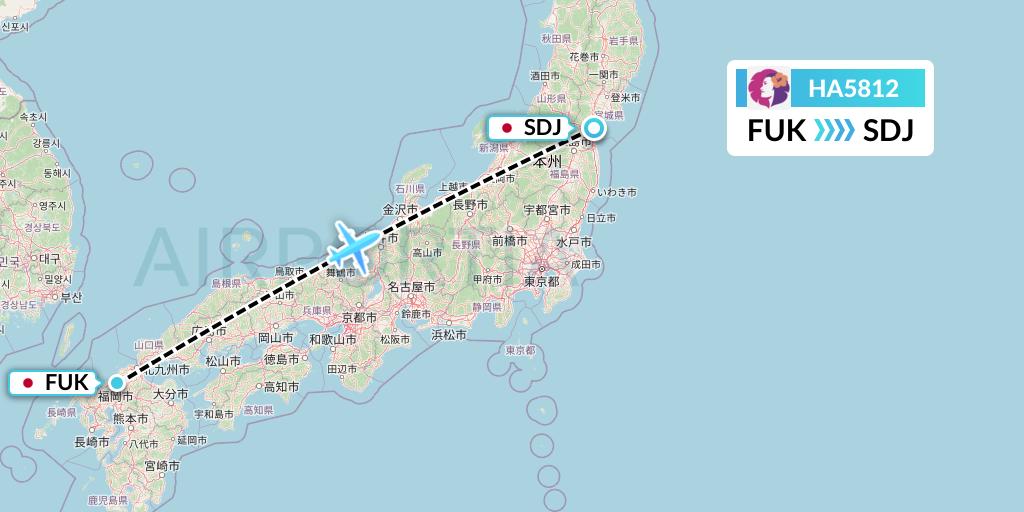 HA5812 Hawaiian Airlines Flight Map: Fukuoka to Sendai