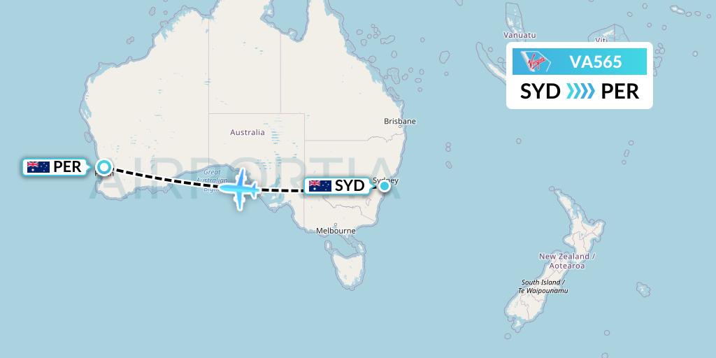 VA565 Virgin Australia Flight Map: Sydney to Perth