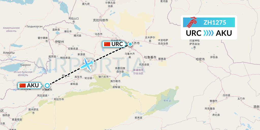 ZH1275 Shenzhen Airlines Flight Map: Urumqi to Aksu