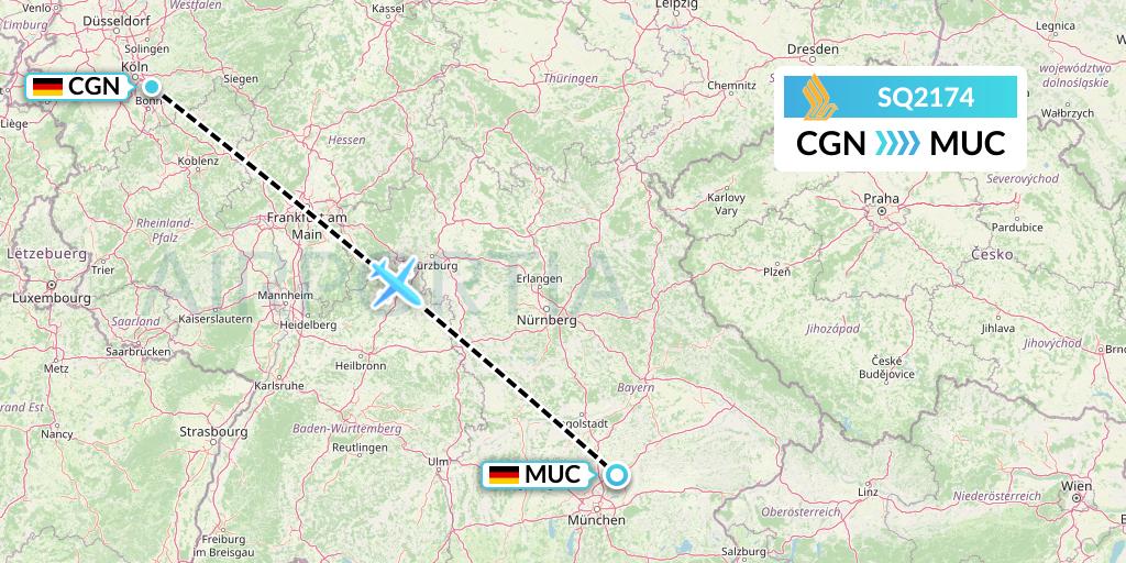 SQ2174 Singapore Airlines Flight Map: Cologne to Munich