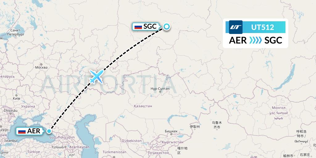 UT512 UTair Flight Map: Sochi to Surgut