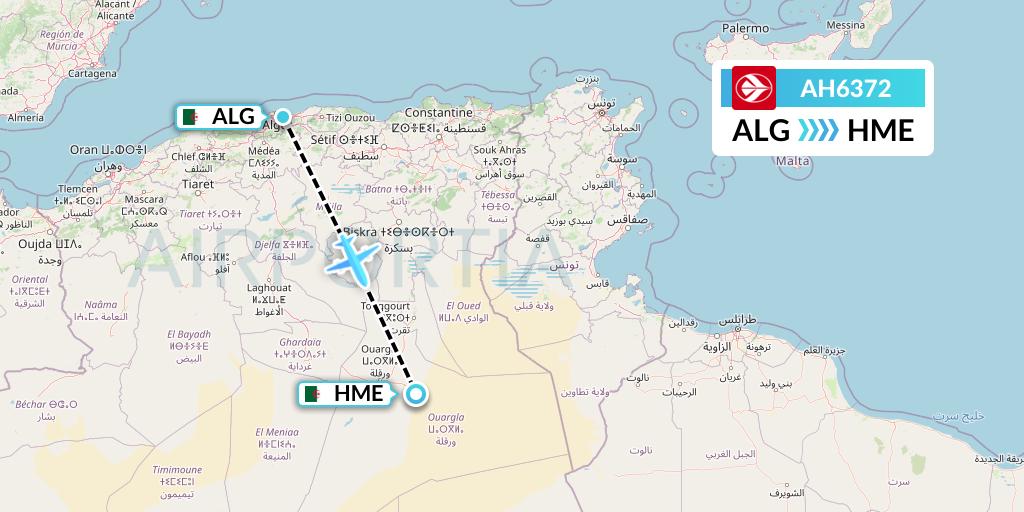 AH6372 Air Algerie Flight Map: Algiers to Hassi Messaoud